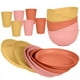 thumbnail image 1 of XmhyTop-A Juego de platos de 18 piezas, Vajilla para comidas familiares, vajilla de cocina de paja de trigo, para 6 personas, amarillo, naranja y rosa, 1 of 5