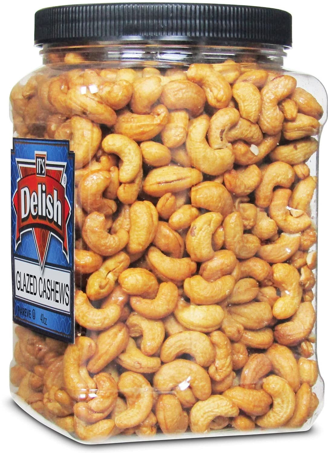 Gourmet Glazed Cashews by Its Delish, 30 Oz Jumbo Reusable Container Jar  Bulk Nuts, Vegan, Kosher, Non-GMO, No Artificial Flavors  Healthy Protein-Packed Lightly Sweetened Cashews Filberts for...