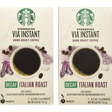 Starbucks Via Ready Brew, Decaf Italian Dark Roast Instant Coffee, 7-Count Each (2 Pack) Packaging May Vary