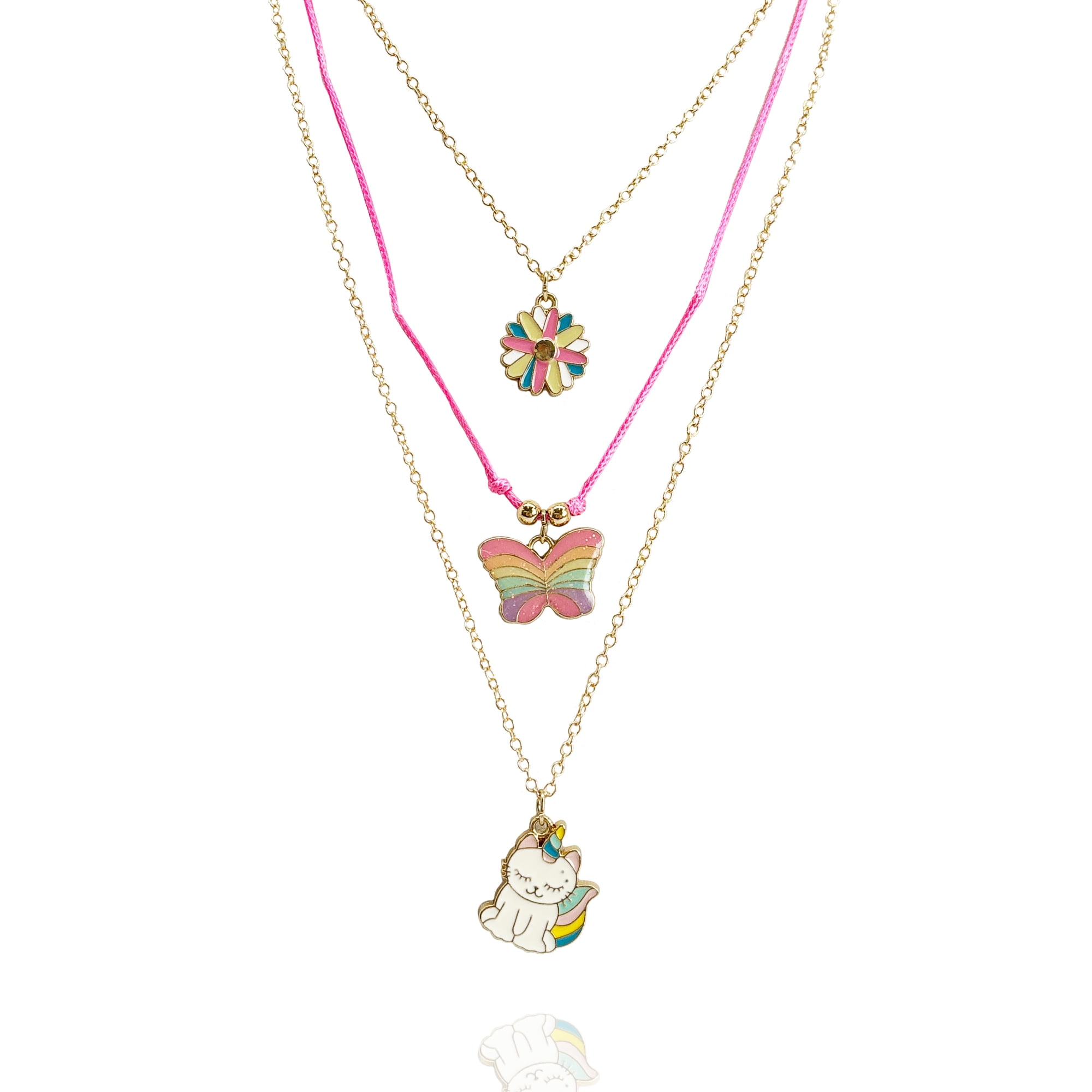 Wonder Nation Girls Gold-Tone Trio Charm Necklace set.