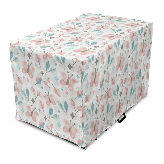 Pastel Dog Crate Cover, Butterflies and Round Shapes, Easy to Use Pet Kennel Cover Small Dogs Puppies Kittens, 7 Sizes, White Blush Pale Blue, by Ambesonne