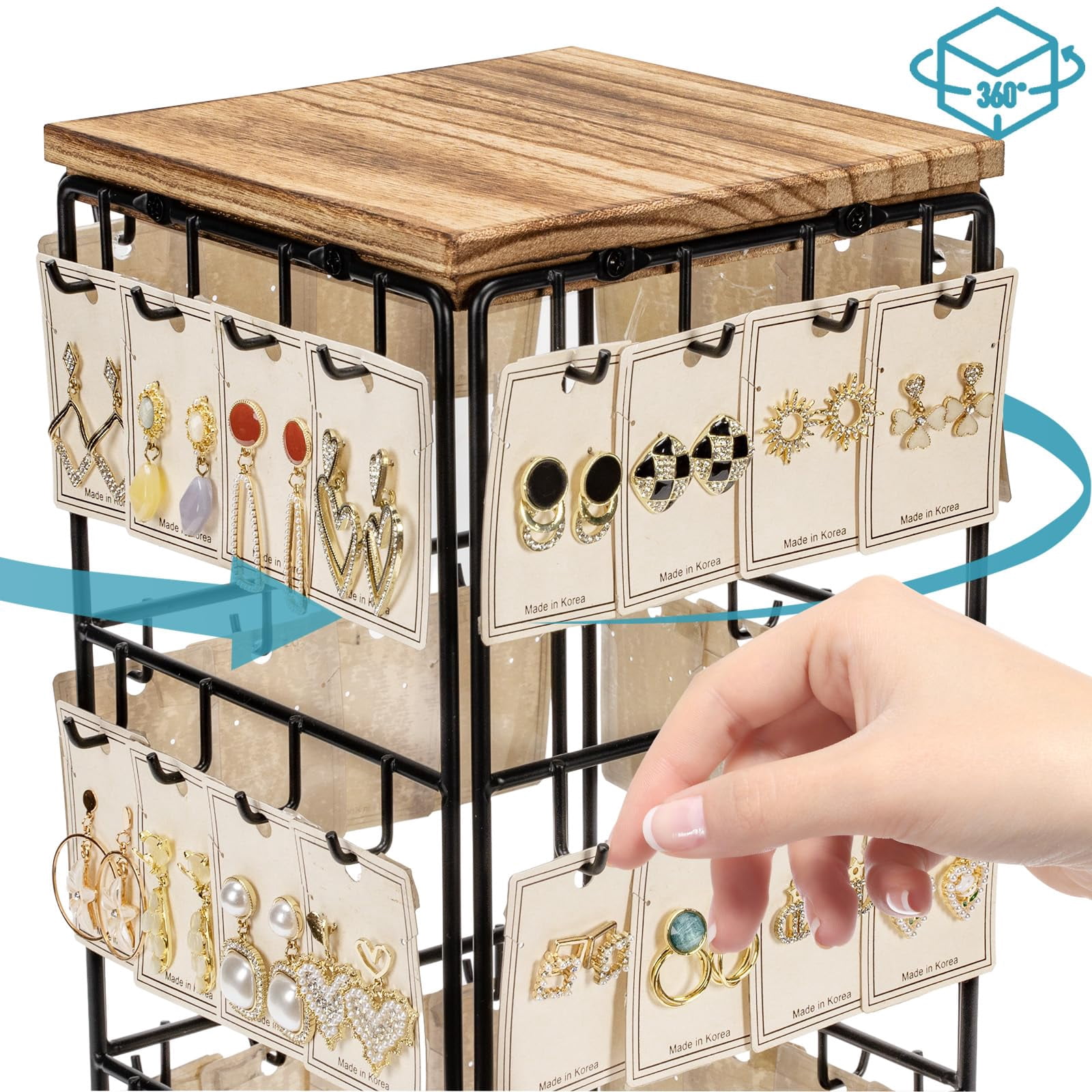 48 Pairs Earring Stand Rotating Acrylic Revolving Spinner New Cards Jewelry