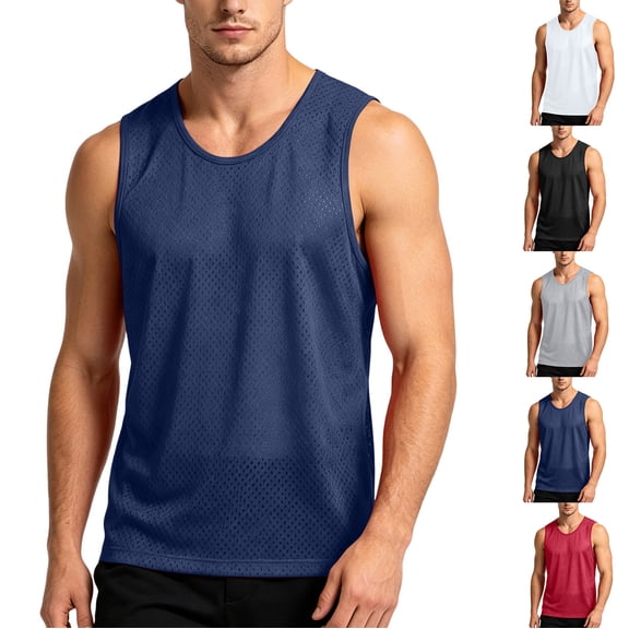PIWHJQK Men Pajama Tops Sleeveless Breathable Shirts Men's Mesh Breathable Sleeveless Tank Top Gym Running Basketball Shirt Men Sleepwear