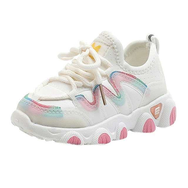 MIASHUI Chaussures de Sport Athlétiques pour Tout-Petits Filles Garçons en Cuir à Lacets, Beige, 5,5-6 Ans