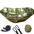 thumbnail image 1 of Hamaca de camping con mosquitera, 1-2 personas, portátil y ligera, paracaídas emergente para exteriores o camping, viajes, playa (250 x 120 cm/verde militar), 1 of 3