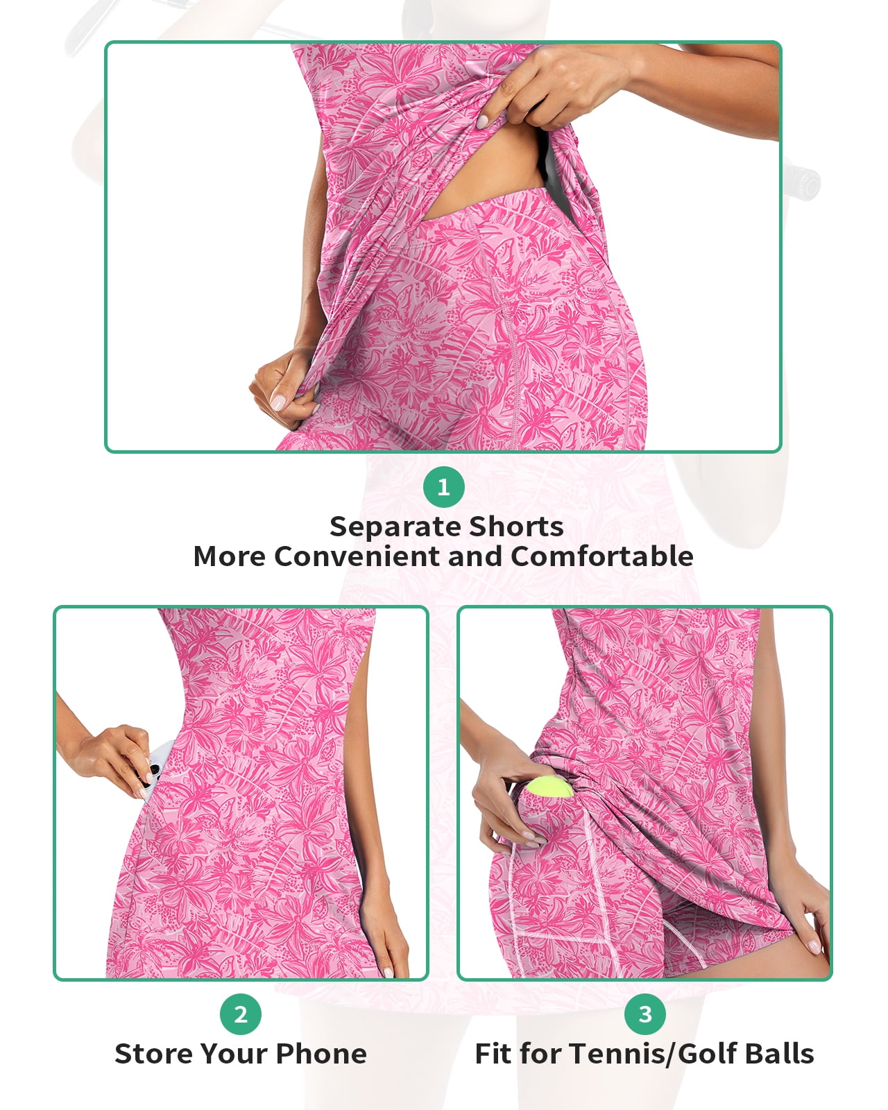 Women’s Floral Ruffle Sleeve Tennis Dress with 1/4 Zip and Built-in Shorts Athletic Tennis Dress with Pockets