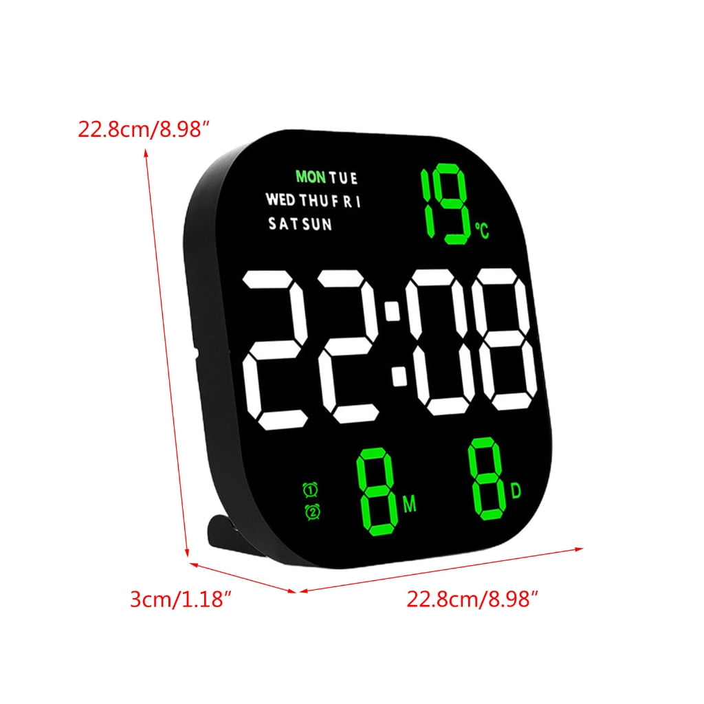 Large Digital LED Wall Clock Calendar with Alarms,Temperature for Bedroom Living Room Table Desktop Decor