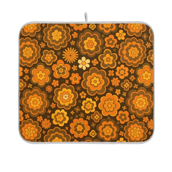 Yayeee Dish Drying Mat for Kitchen Counter 16"x18" Microfiber Absorbent Pad, Retro Orange Flowers
