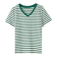 thumbnail image 4 of Haut Rétro Rayé pour Femmes Style Coréen Col Rond Manches Courtes Design Contraste de Couleurs, 4 of 4