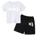 thumbnail image 3 of Ropa para niños con estampado de marca gótica, conjunto de camiseta y pantalones cortos de verano para adolescentes, 2 piezas, manga corta, moda informal para niños y niñas, 3 of 5