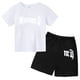 thumbnail image 3 of Ropa para niños con estampado de marca gótica, conjunto de camiseta y pantalones cortos de verano para adolescentes, 2 piezas, manga corta, moda informal para niños y niñas, 3 of 5