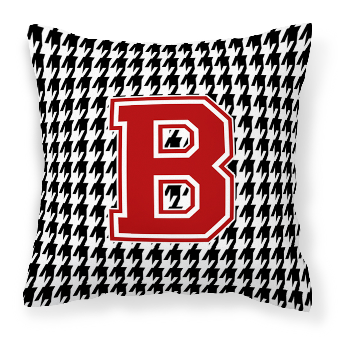 Letter B Monogram Houndstooth Black Fabric Decorative Pillow