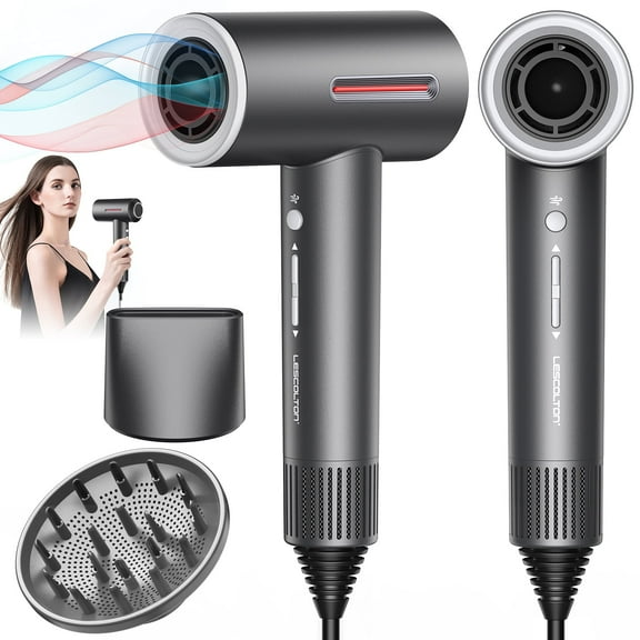 Hair Dryer, 11000ORPM Professional High-Speed Blow Dryer, Negative Ionic Care for Fast Drying, Low Noise Thermo-Control Hairdryer, Travel with Magnetic Diffuser & Nozzle, Gray