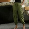 thumbnail image 6 of GUACER Women's Cargo Pants Elastic Waist Linen Jogger Trousers Multi Pocket Relaxed Fit Casual Streetwear, 6 of 7