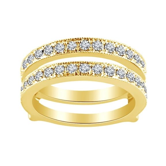 Round Cut White Natural Diamond Enhancer Ring Guard In 14K Solid Yellow Gold (0.75 Ct)