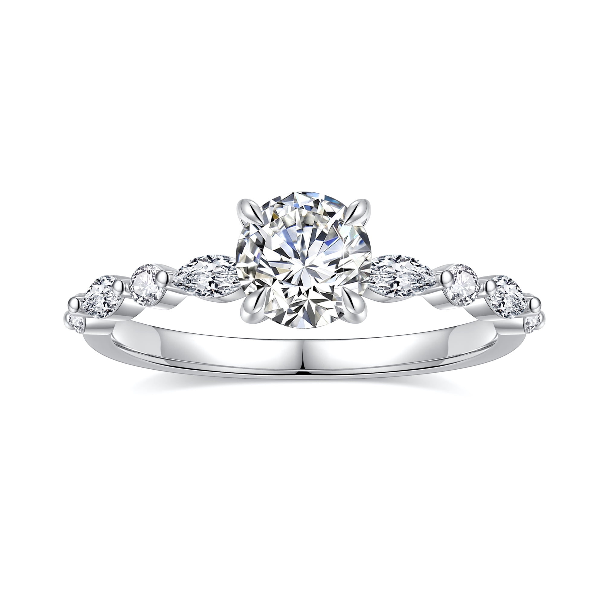Turandoss 1.52 Carat Moissanite Engagement Ring 925 Sterling Silver Brilliant Round Cut Marquise Diamond Ring Wedding Band Promise Wedding Rings for Women Wife