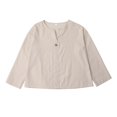 thumbnail image 5 of Coerni Cotton Linen Blouse for Girls Aesthetic Shirts Long Sleeve V Neck Plain Kids Summer Fashion Tops Breathable Loose, 5 of 9