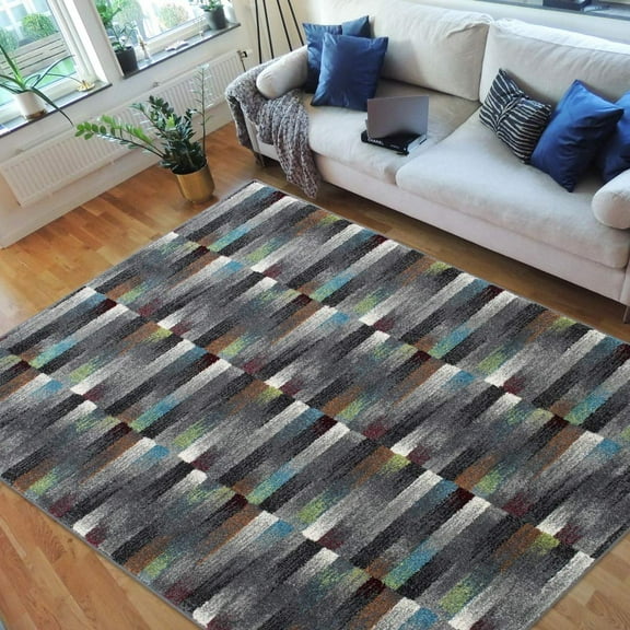 Faded Blocks Design Area Rugs Brik Pattern Geometric Carpet Multi Color