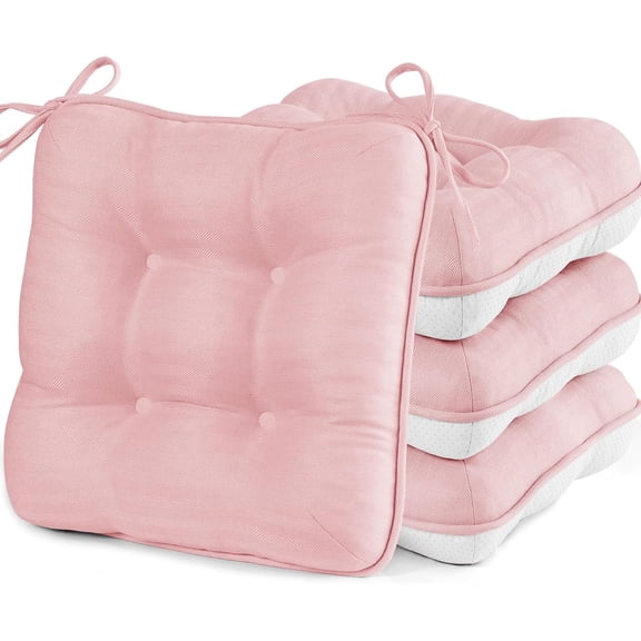 Pink Chair Cushions for Dining Chairs Set of 4,3.5" Thick Kitchen Table Chair Pads with Ties,Non Slip Backing and Covers, Seat Cushion for Dining Room,Bar,Patio Chairs,16"X16"X3.5",Pink