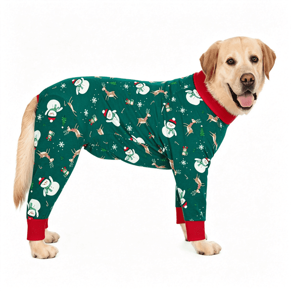 DUPAI Dog Christmas Pajamas Dog Recovery Suit for Dogs After Surgery Female Male Medium Large Neuter Spay Onesie Prevent Licking Surgical Wound Cone Alternative (Green,2X-Large (Pack of 1))