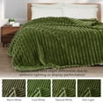 thumbnail image 4 of Exclusivo Mezcla Fleece Throw Blanket for Couch, Super Soft 3D Striped Jacquard Blanket, Lightweight Fuzzy Cozy Blankets, Olive Green, 50"x60", 4 of 9