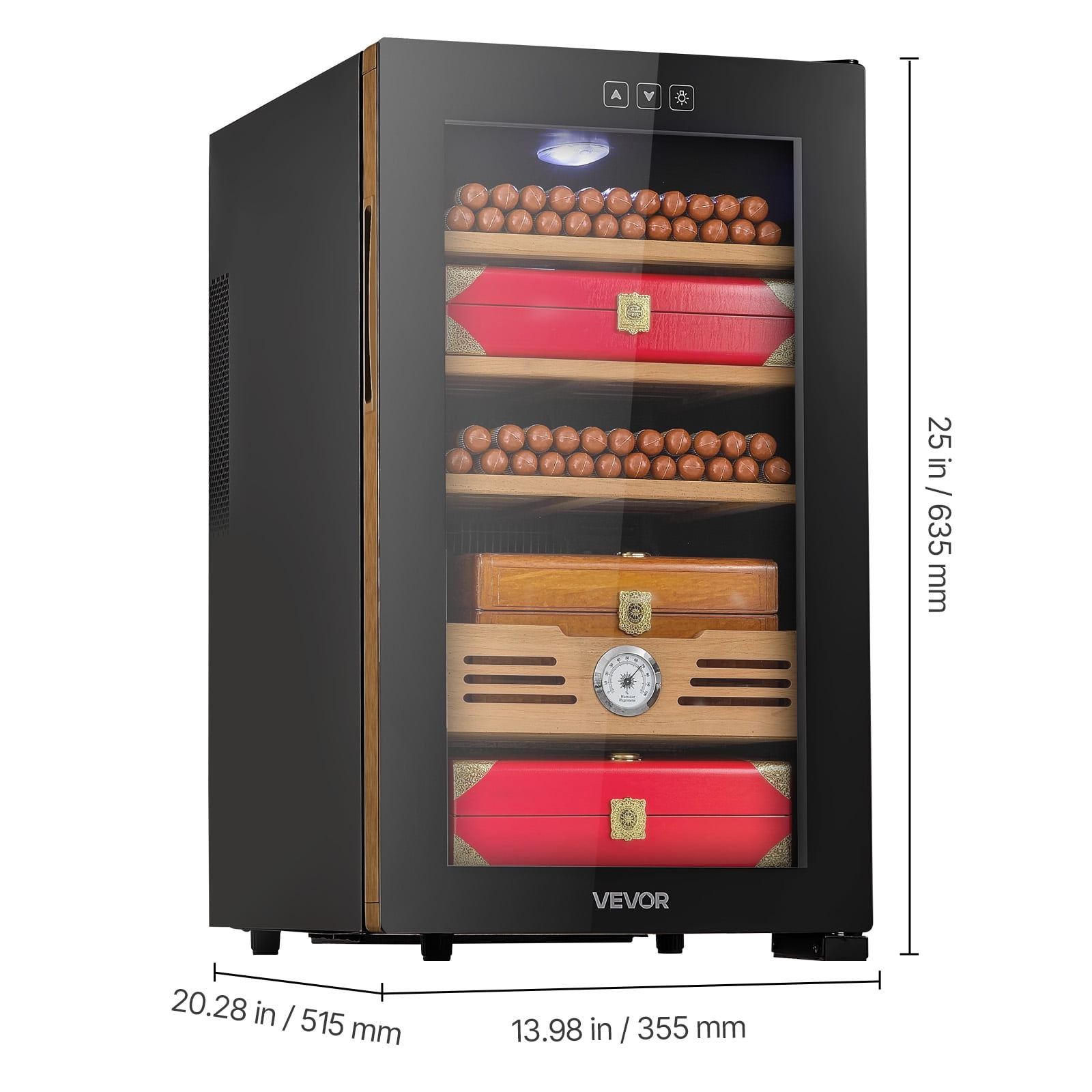 VEVOR Electric Humidor, 48L, 350 Counts Electric Cigar Humidor Cabinet with Cooling Temperature Control, Spanish Cedar Wood Shelves & Drawers, Mechanical Hygrometer, 4 Layers, Cooler for Household
