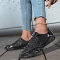 thumbnail image 3 of Women's Men's Glitter Sparkly Lace Up Sneakers Wide Width Non Slip Sequin Flat Walking Dressy Shoes, 3 of 6