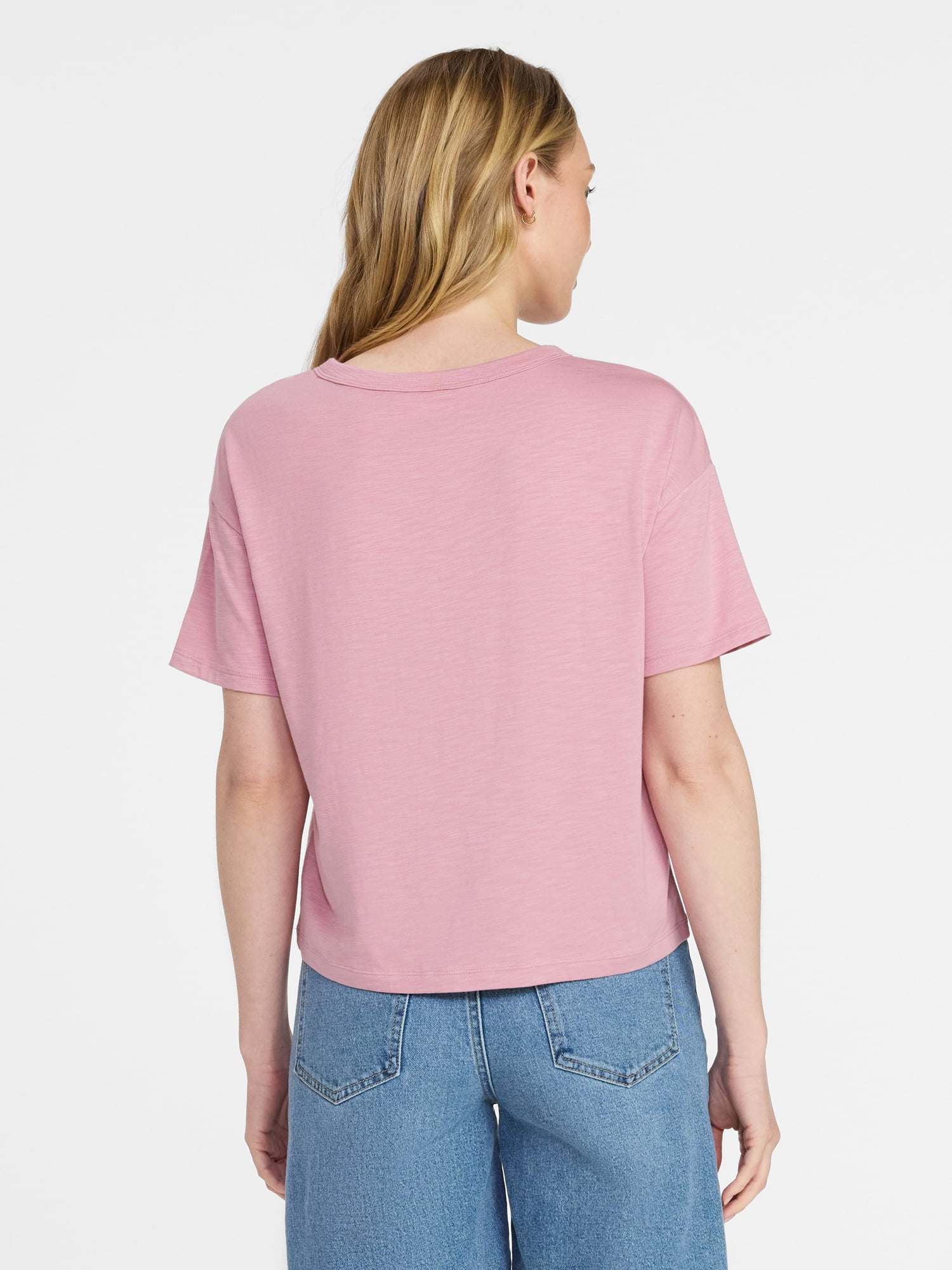 Time and Tru Women's Boxy Slub Tee with Short Sleeves, Sizes XS-XXXL