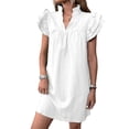 thumbnail image 5 of Puyaiuu Plus Size Women’s Short Sleeve Relaxed Shift Dress, Ruffled Cuff Stand Collar Crinkled Flowy Material, Breathable Lightweight Easy Care Woven, Versatile Everyday Sundresses for Women Gift, 5 of 6