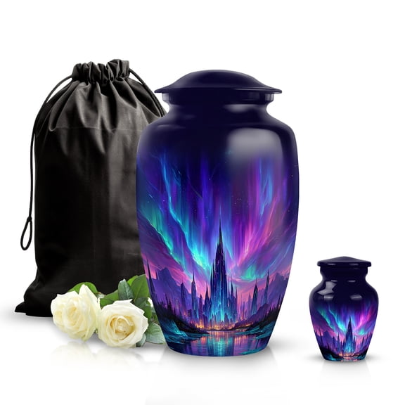 SABURIAL Northern Light Urn - Handmade Burial Urn For Human - Memorial Urns For Mom & Dad Ash - Adult Urns For Ashes For Women - Combo 1 - 10 Inch Large & 3 Inch Small