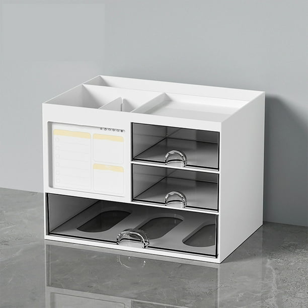 Almacenamiento y organización de oficina, caja de almacenamiento de escritorio tipo cajón transparente multifuncional de gran capacidad compartimento combinado papelería caja de almacenamiento de ofic