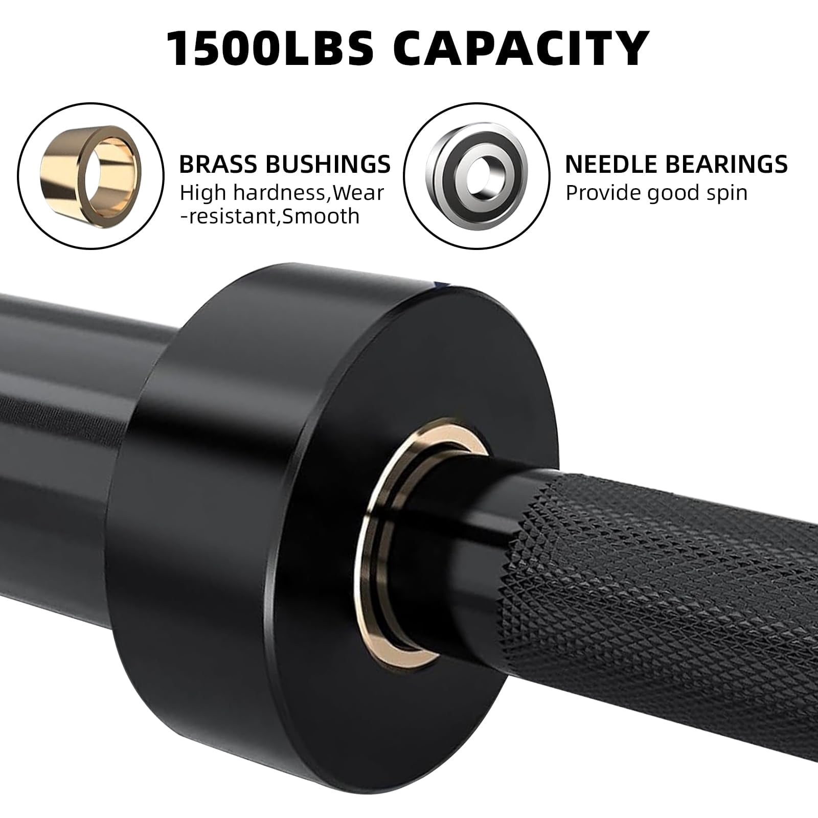 QinaQin Olym-pic Barbell, Alloy Steel Weightlifting Bar with 1500 Lb Capacity and Bearing Sleeves for 2 Inch Plates