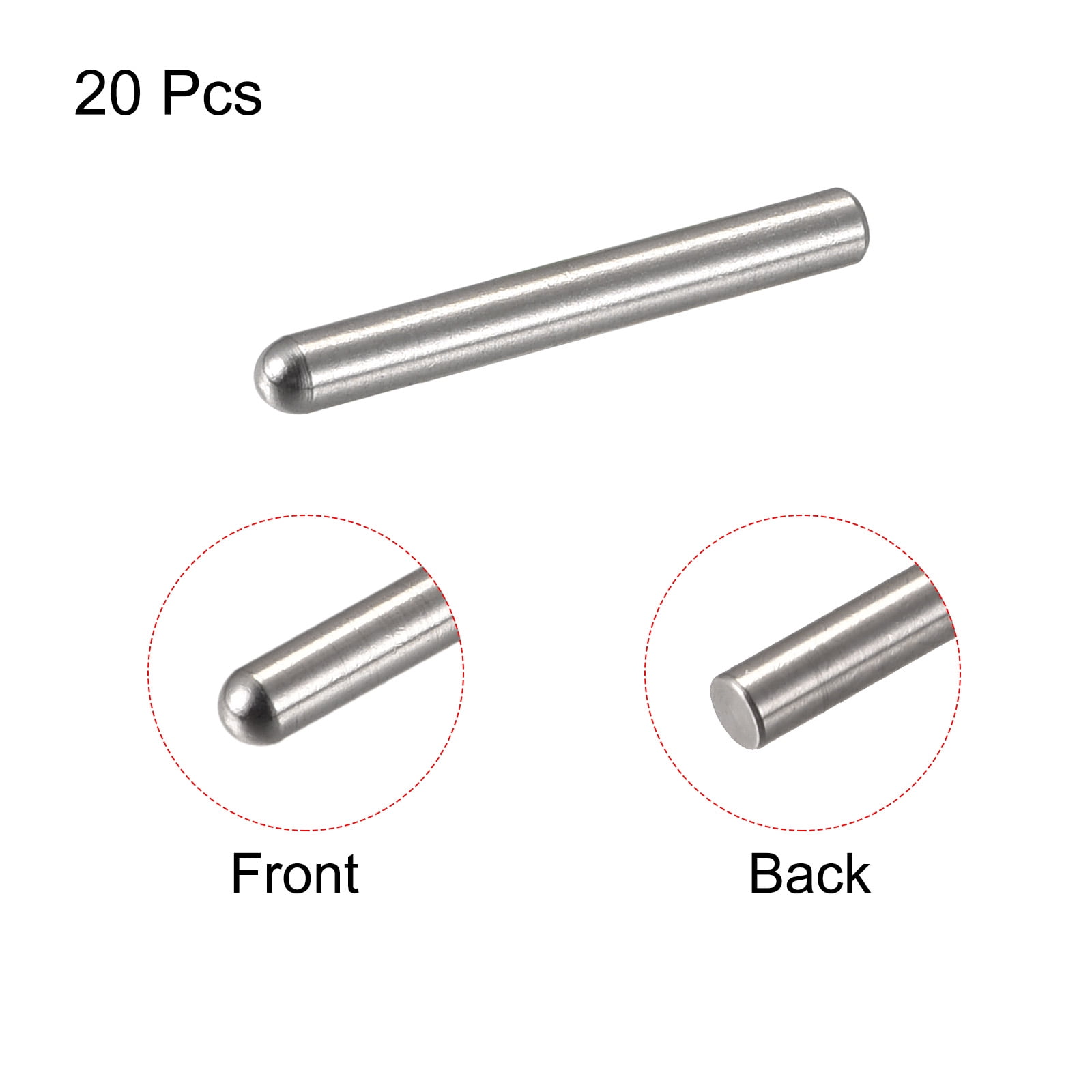 Unique Bargains 304 Stainless Steel Round Head Flat Chamfered End Dowel Pins 2.0x20mm