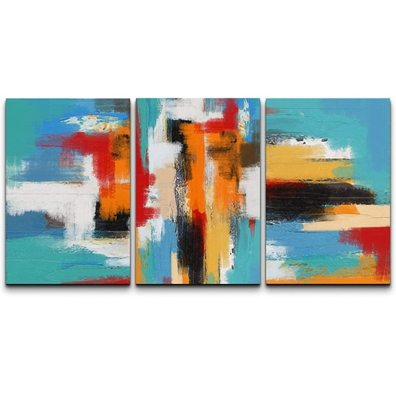 wall26 Wall Art Print Set Multicolor Paint Stroke Collage Abstract Shapes Illustrations Modern Art Boho Scenic Colorful for Living Room, Bedroom, Office - 16"x24" x 3