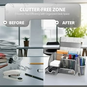 Desk Organizer Office Supplies Accessories with Drawer and 6 Compartments (Silver Gray)