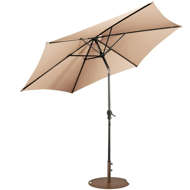 Costway Parasol de Patio 9 Pieds Extérieur avec Support de Parasol Rond de 50 LBS avec Roues