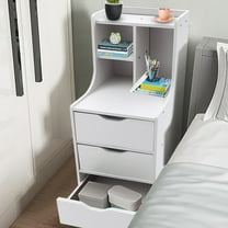 Bedside Table Bedroom Storage Cabinet Organizer Small Nightstand with 3 Drawers White for Kitchen, Study