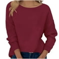 thumbnail image 2 of Women's Casual Solid Color Ribbed Knitted Sweater Basic Long-Sleeved Round Neck Pullover Sweater Top, 2 of 7