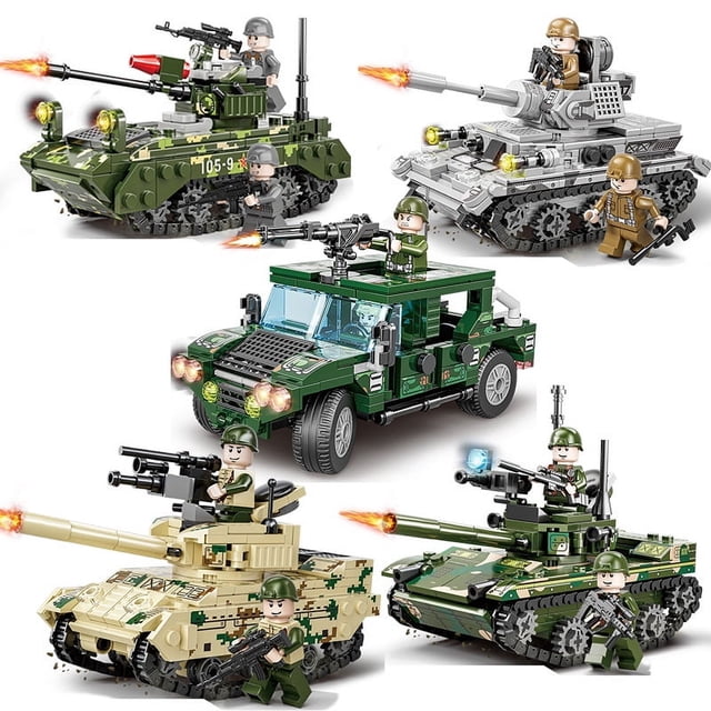 Bloques de construcción ensamblados con partículas pequeñas, vehículo blindado militar, tanque, traje de juguete para niño