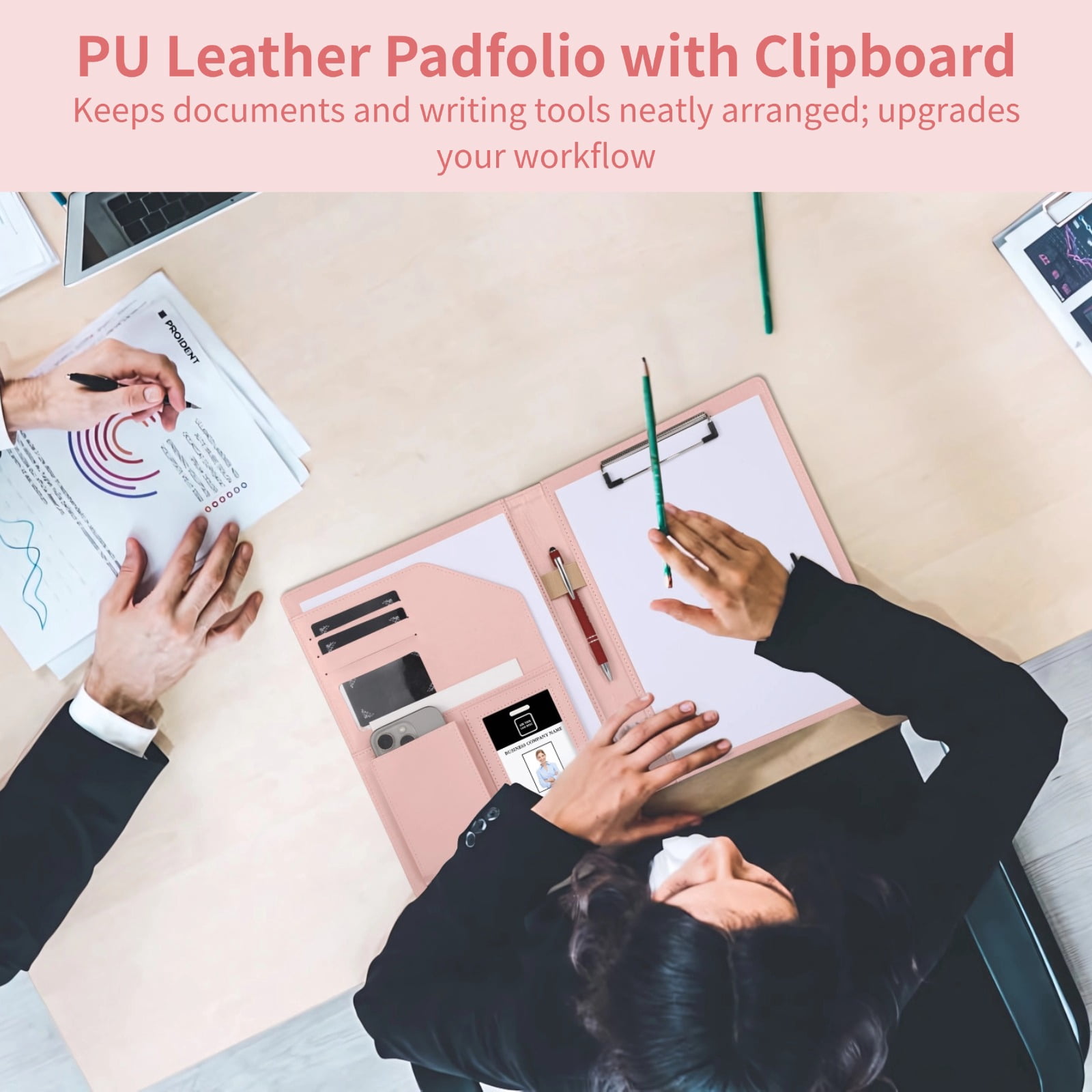 PU Leather Padfolio with Clipboard, 2-Pack Professional Office Portfolio & Document Organizer for A4 Letter Size Notepads