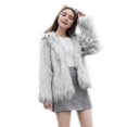 thumbnail image 1 of Women's Faux Fur Coat Fluffy Shaggy Hooded Jacket, 1 of 5