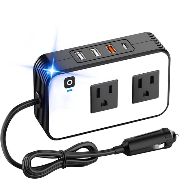 GJX 200W Car Power Inverter, DC 12V to 110V AC Adapter with USB-C/USB Fast Charger