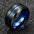 thumbnail image 4 of 10mm Black Tungsten Carbide Ring with Blue Groove Men's Wedding Band Engraved I Love You Size 7-17, 4 of 5