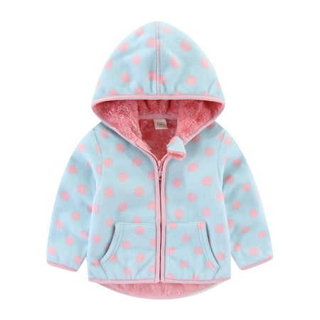 

QWERTYU Infant Baby Toddler Kids Boy Girl s Cartoon Print Hooded Coat Fall Winter Pockets Long Sleeve Jacket Fleece Zip Up Outerwear 1Y-6Y