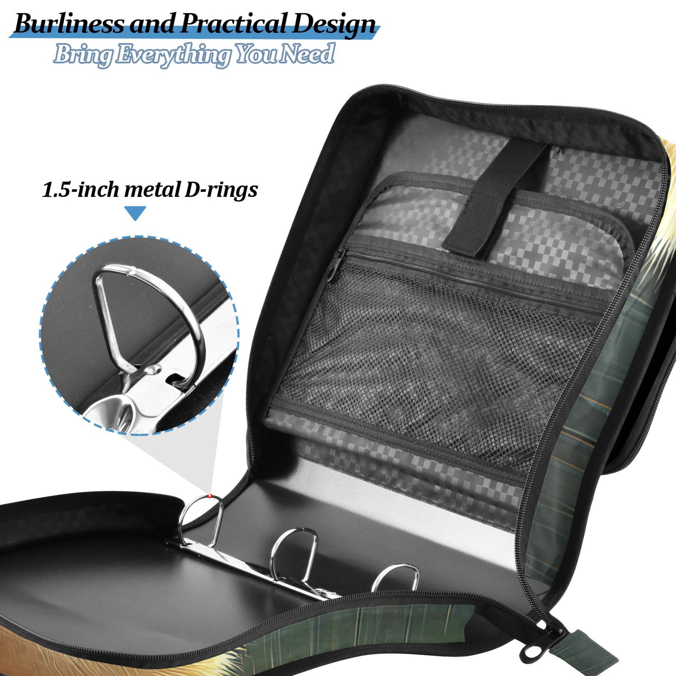 3 Ring Zipper Binder with Shoulder Strap Waterproof Trapper Keeper 2 Inch D-Ring 500 Sheets Capacity Duck with Raincoat and Cap