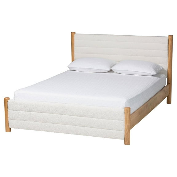 Baxton Studio Eilert Modern Cream Boucle and Oak Brown Wood Queen Bed