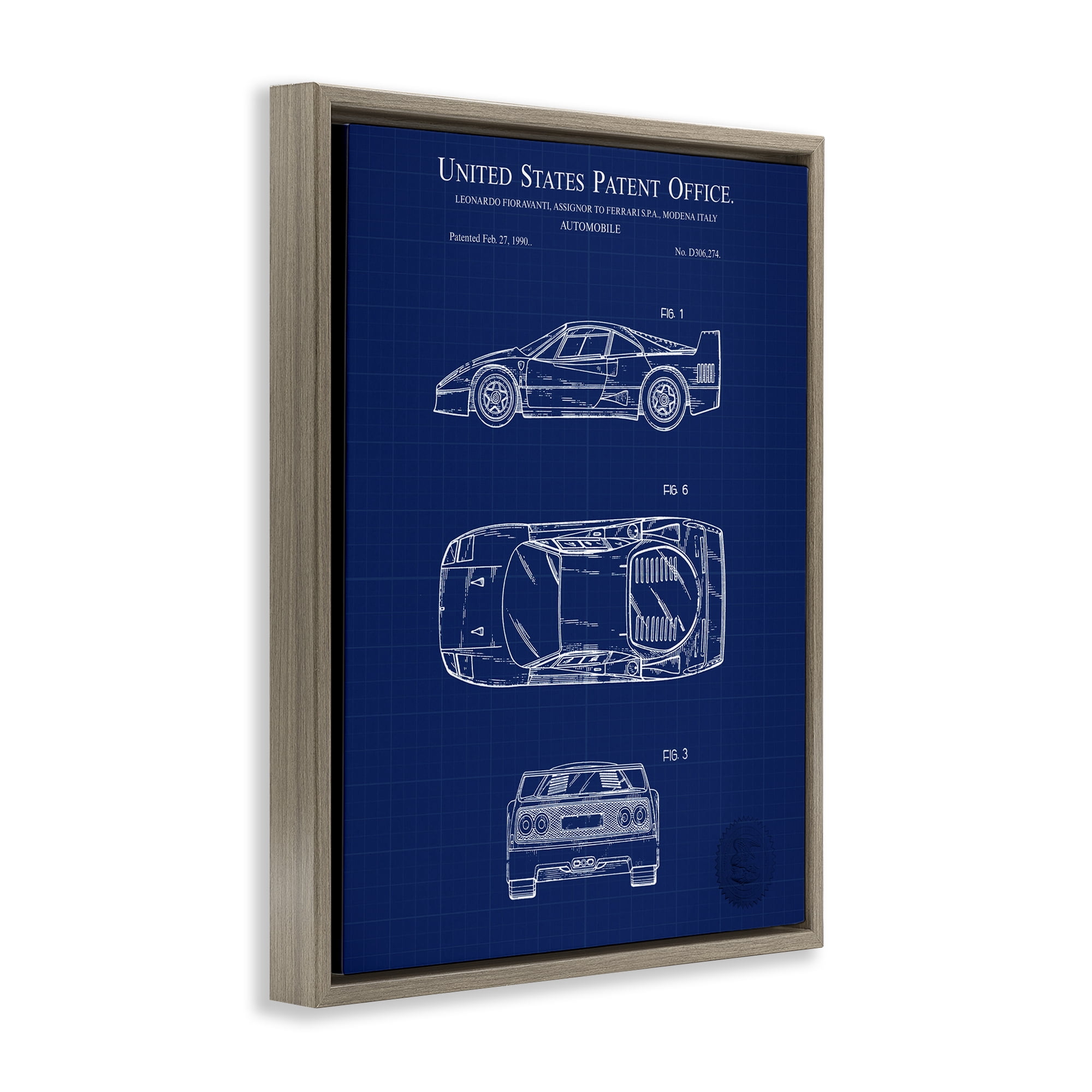 Stupell Industries Automobile Car Blueprint Transportation Painting Brown Floater Framed Art Print Wall Art, 17 x 21