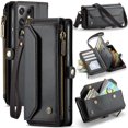 thumbnail image 1 of Funda tipo cartera para Samsung Galaxy S21 Ultra con bloqueo RFID, tarjetero, cremallera y ranura para billetes, correa de hombro magnética de piel sintética suave para mujer, 1 of 9