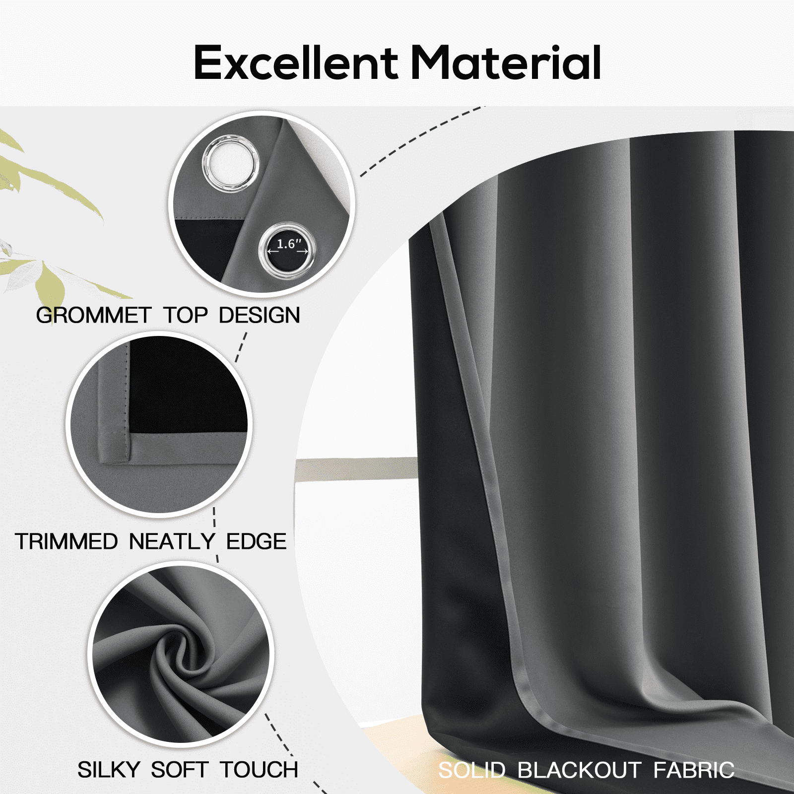 Yakamok 100% Blackout Curtains, Grey Curtains for Bedroom 84 Inch Length with Black Backing Solid Grommet Panels for Living Room 2 Panels, 52Wx84L