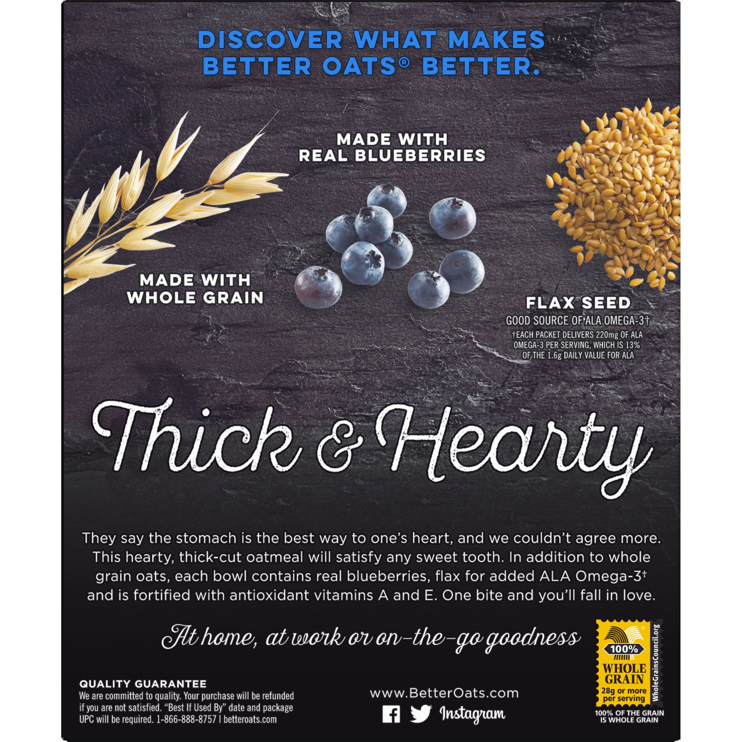Better Oats Thick & Hearty Blueberry Muffin Instant Oatmeal with Flax Seeds, 15.1 oz
